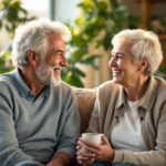 un-couple-age-discutant-dans-un-salon-confortable-avec-une-lumiere-chaleureuse-et-des-plantes-vertes-en-arriere-plan-exprimant-de-la-joie-et-de-lengagement